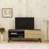 Pivotal TV Stand and Media Console with Cabinet and Shelves - Oak & Anthracite