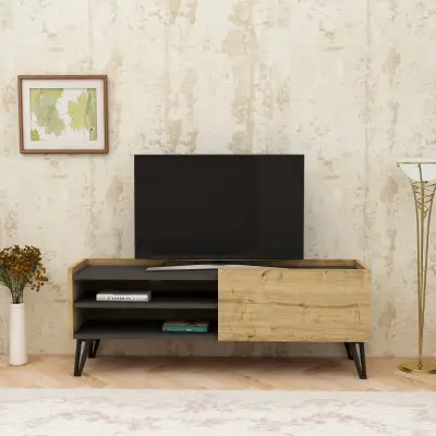 Pivotal TV Stand and Media Console with Cabinet and Shelves - Oak & Anthracite