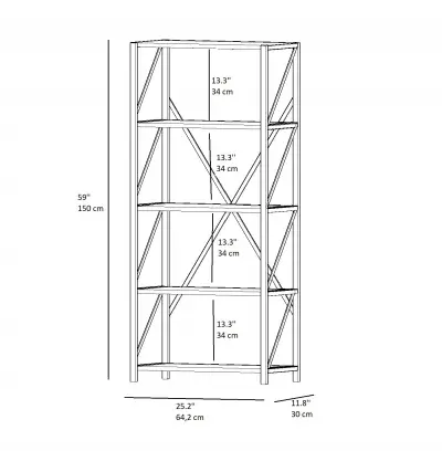 Hilda  Metal Manufactured Wood Bookcase - White & Black