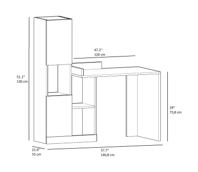 Wonder Computer Desk with Cabinets and Shelves - White & Walnut