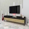 Kara TV Stand with Cabinets - Black Marble Effect & Oak