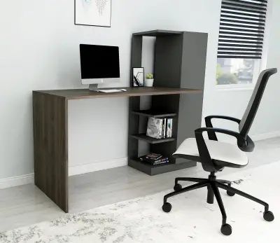 Severus Computer Desk with Shelves - Walnut & Anthracite