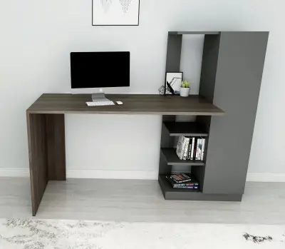 Severus Computer Desk with Shelves - Walnut & Anthracite