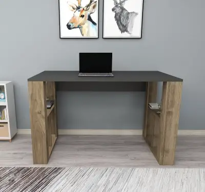 Ocean Computer Desk with Shelves - Anthracite & Walnut