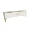 Apine TV Stand with Cabinets - White & Gold Band