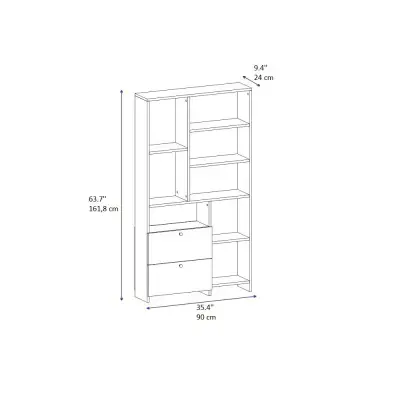 Julian Bookcase with Cabinets and Shelves - White & Walnut