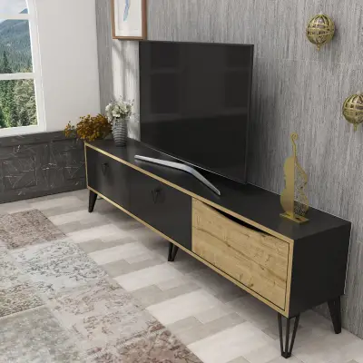 Twiks TV Stand with Cabinets - Black & Oak