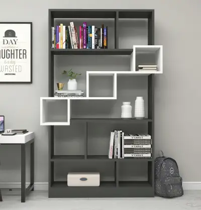 Andree Bookcase with Accent Shelves - Anthracite & White