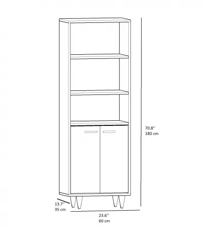 Crystal Bookcase with Cabinets and Shelves - Oak & Black