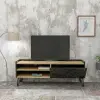 Jannu TV Stand and Media Console - Black Marble Effect & Oak