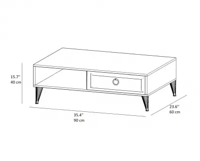 Antonia Coffee Table with Storage Cabinet Shelf - White and Gold Band