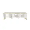 Apine TV Stand with Cabinets - White & Gold Band