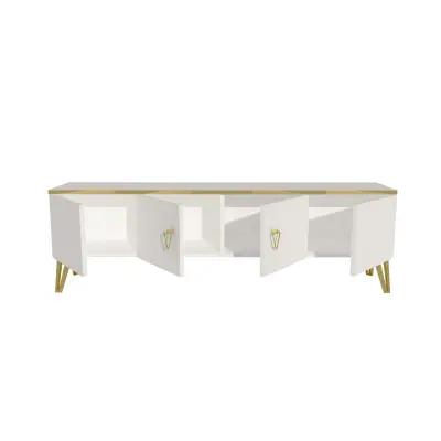 Apine TV Stand with Cabinets - White & Gold Band