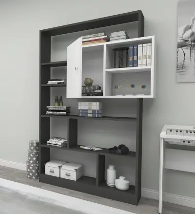 Douro Bookcase with Cabinet and Shelves - Anthracite & White