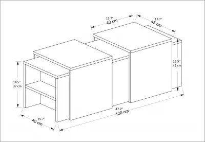 DISCONTINUED - Cella Nesting Coffee Table with Storage Shelves, Set of 3 - White & Walnut