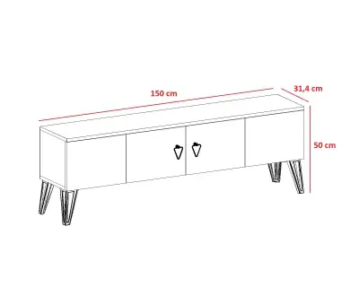 Apine TV Stand with Cabinets - White & Gold Band