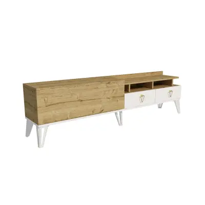 Corona TV Stand with Cabinets and Shelves - Oak & White