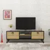 Tonbo TV Stand and Media Console - Black Marble Effect & Oak