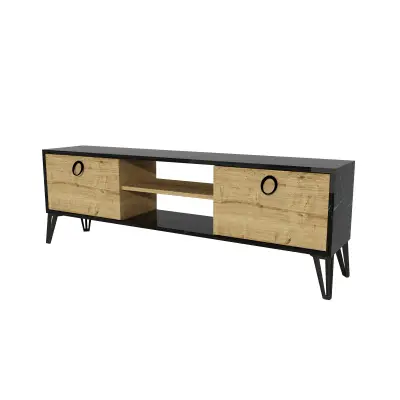 Tonbo TV Stand and Media Console - Black Marble Effect & Oak