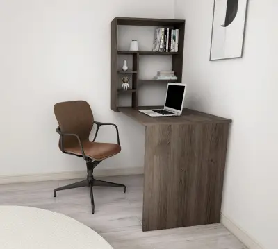 Merril Wall Mounted Foldable Computer Desk with Shelves - Walnut