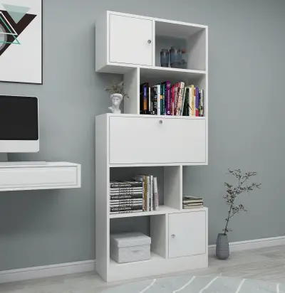 Ricardo Bookcase with Cabinets and Shelves - White