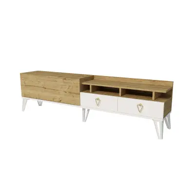 Corona TV Stand with Cabinets and Shelves - Oak & White