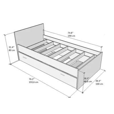 Vilvercas Bedstead with Headboard and Guest Bed Frame - White