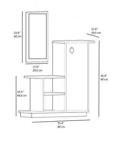 Albero Dresuar with Cabinet, Shelves and Mirror - Anthracite & Oak