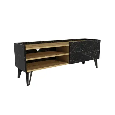 Jannu TV Stand and Media Console - Black Marble Effect & Oak