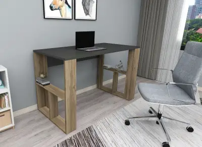 Ocean Computer Desk with Shelves - Anthracite & Walnut