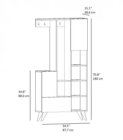 Arba Hallway Coat Rack with Cabinets and Shelves - White & Walnut