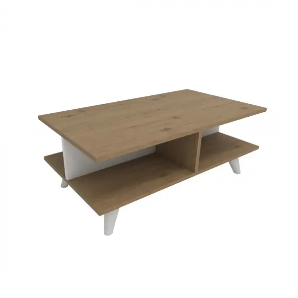 Verena Coffee Table with Storage Shelves - White & Sapphire Oak