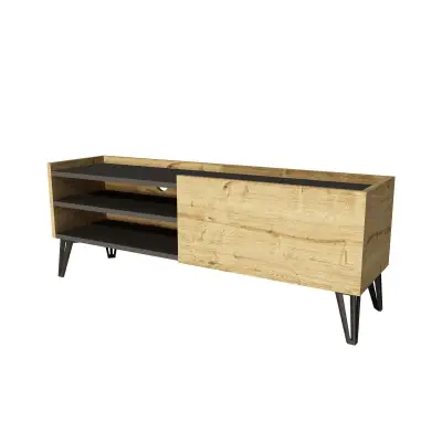 Pivotal TV Stand and Media Console with Cabinet and Shelves - Oak & Anthracite