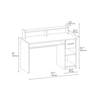 Milanos Computer Desk with Drawer and Shelves - Walnut