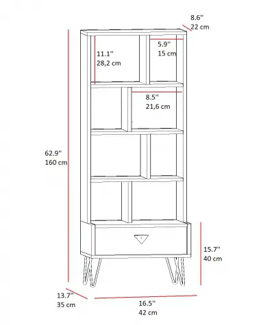 Emily Manufactured Wood Bookcase with Drawer - Oak & Black