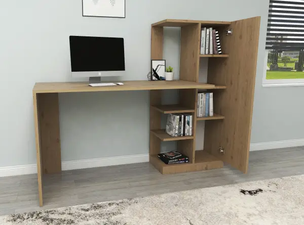 Severus Computer Desk with Shelves - Sapphire Oak