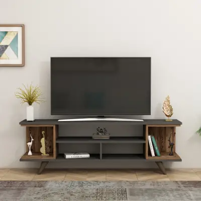 Whalen TV Stand with Open Shelves - Anthracite & Light Walnut