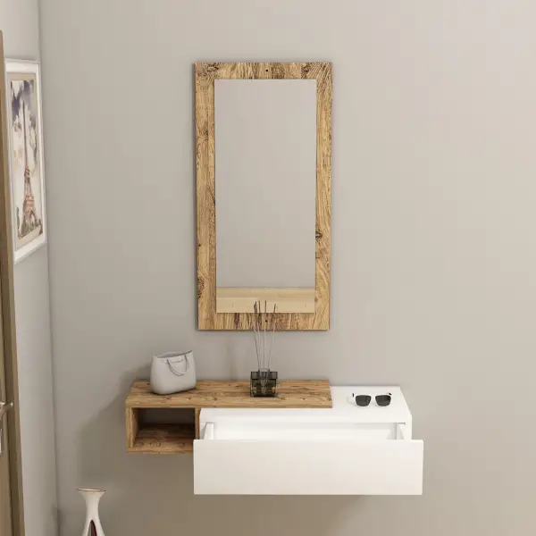 Maria Dresuar with Drawer, Mirror - Atlantic Pine & White