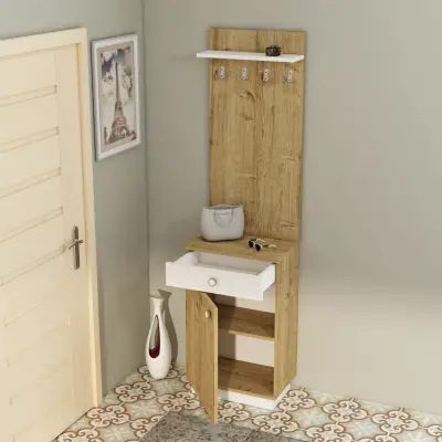 Summer Hallway Coat Rack with Cabinet - White & Sapphire Oak