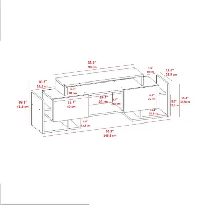 Metafor TV Stand, Media Center with Cabinets, Shelves - Black & Light Walnut