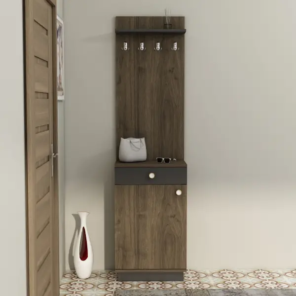 Summer Hallway Coat Rack with Cabinet - Walnut & Anthracite