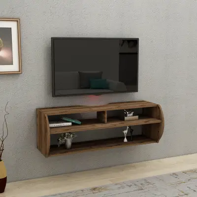 Berter Floating TV Stand with Shelves - Light Walnut