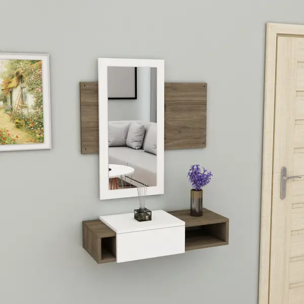 Tina Dresuar with Drawer and Mirror - White & Walnut