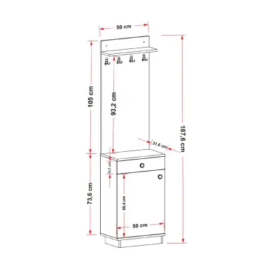 Summer Hallway Coat Rack with Cabinet - White & Sapphire Oak