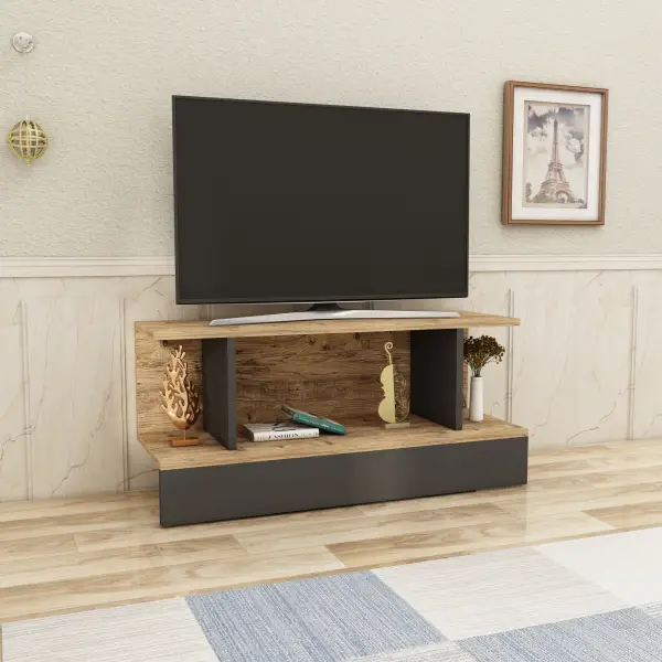 Dustin TV Stand with Shelves - Atlantic Pine & Anthracite