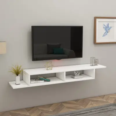 Eldon Floating TV Stand with Shelves - White