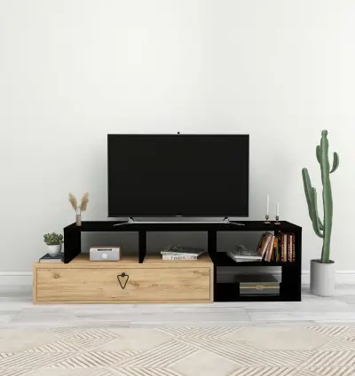 Mercury Adjustable TV Stand with Shelves - Atlantic Pine & Black