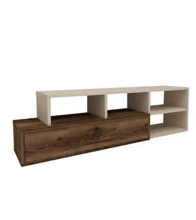 Mercury Adjustable TV Stand with Shelves - Beige & Light Walnut