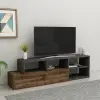 Mercury Adjustable TV Stand with Shelves - Light Walnut & Anthracite