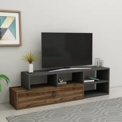 Mercury Adjustable TV Stand with Shelves - Light Walnut & Anthracite